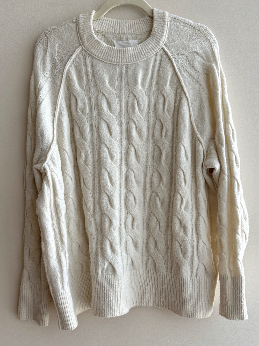Aerie unREAL Sweater, Oversized Cable Knit Sweater, Off White, Size Medium